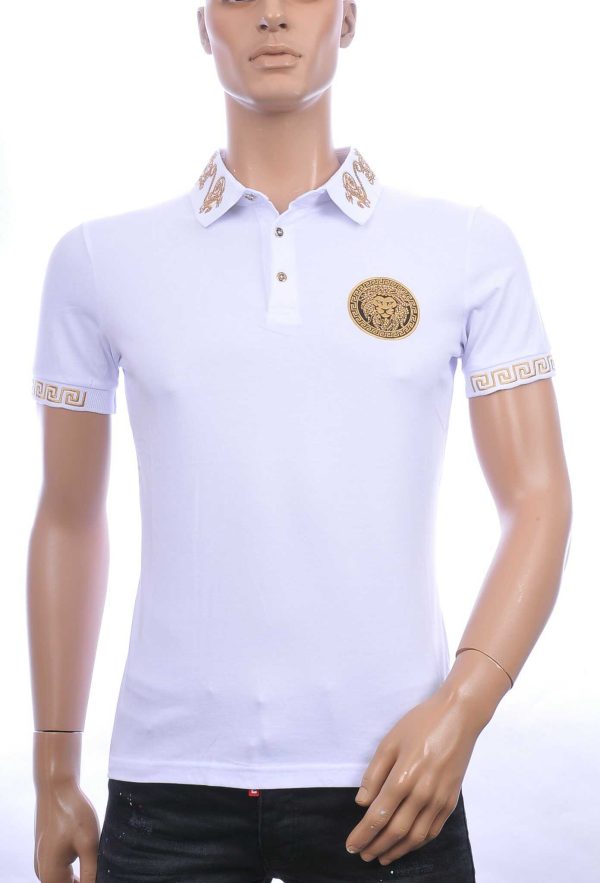 CI-BORG trendy heren polo T-Shirt met leeuwenkop badge Wit