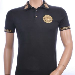 CI-BORG trendy heren polo T-Shirt met leeuwenkop badge Zwart