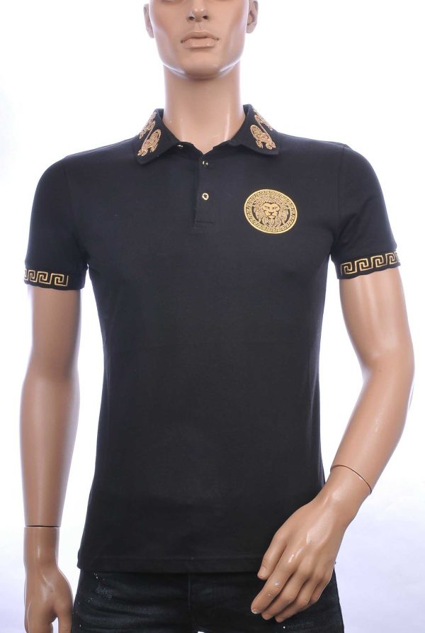 CI-BORG trendy heren polo T-Shirt met leeuwenkop badge Zwart