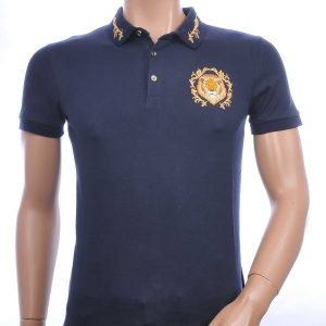 CLUB JU trendy heren polo T-shirt met leeuwenkop badge Navy