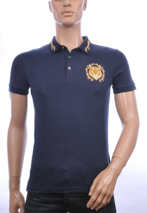 CLUB JU trendy heren polo T-shirt met leeuwenkop badge Navy