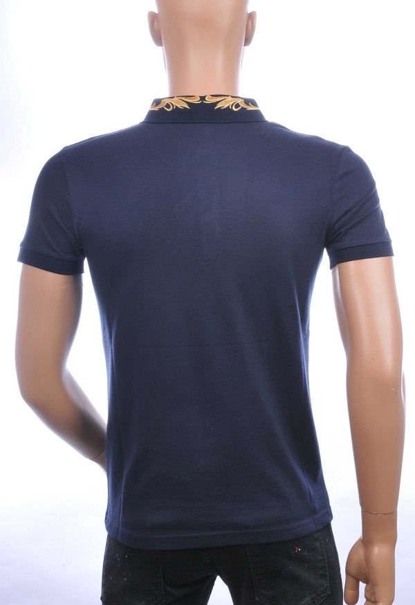 CLUB JU trendy heren polo T-shirt met leeuwenkop badge Navy