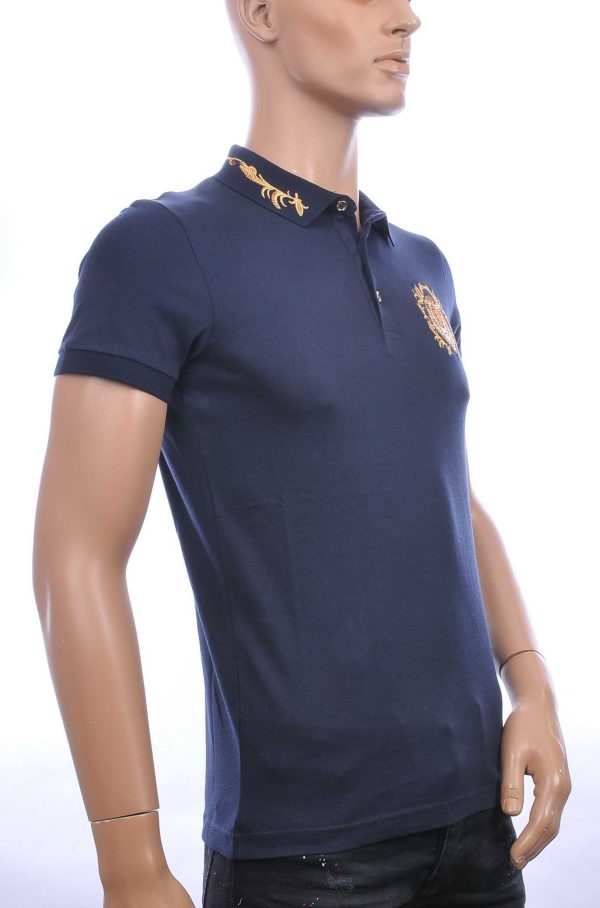 CLUB JU trendy heren polo T-shirt met leeuwenkop badge Navy