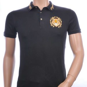 CLUB JU trendy heren polo T-shirt met leeuwenkop badge Zwart