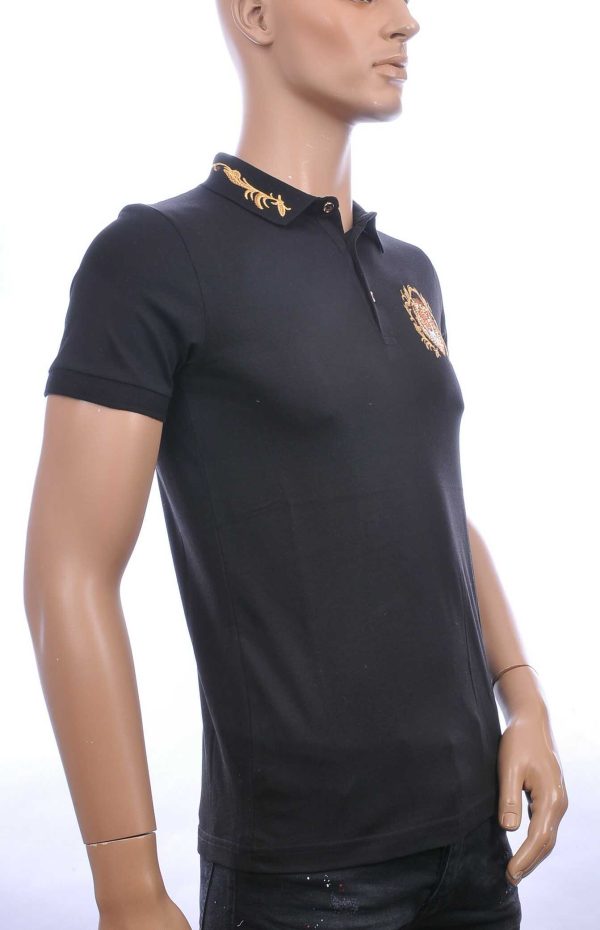 CLUB JU trendy heren polo T-shirt met leeuwenkop badge Zwart