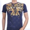 Les DESIGNERS ronde hals T-shirt met cobra print met steentjes Navy
