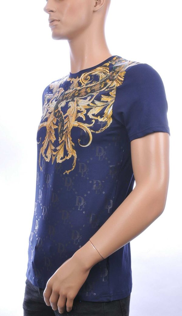 Les DESIGNERS ronde hals T-shirt met cobra print met steentjes Navy