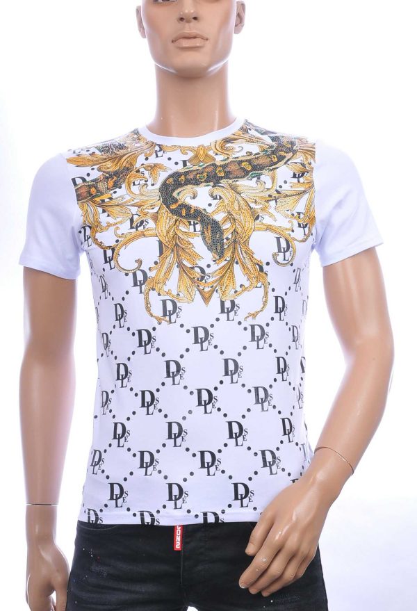 Les DESIGNERS ronde hals T-shirt met cobra print met steentjes Wit