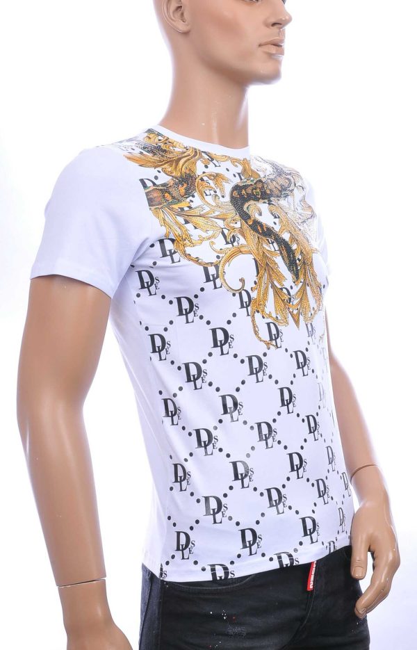 Les DESIGNERS ronde hals T-shirt met cobra print met steentjes Wit