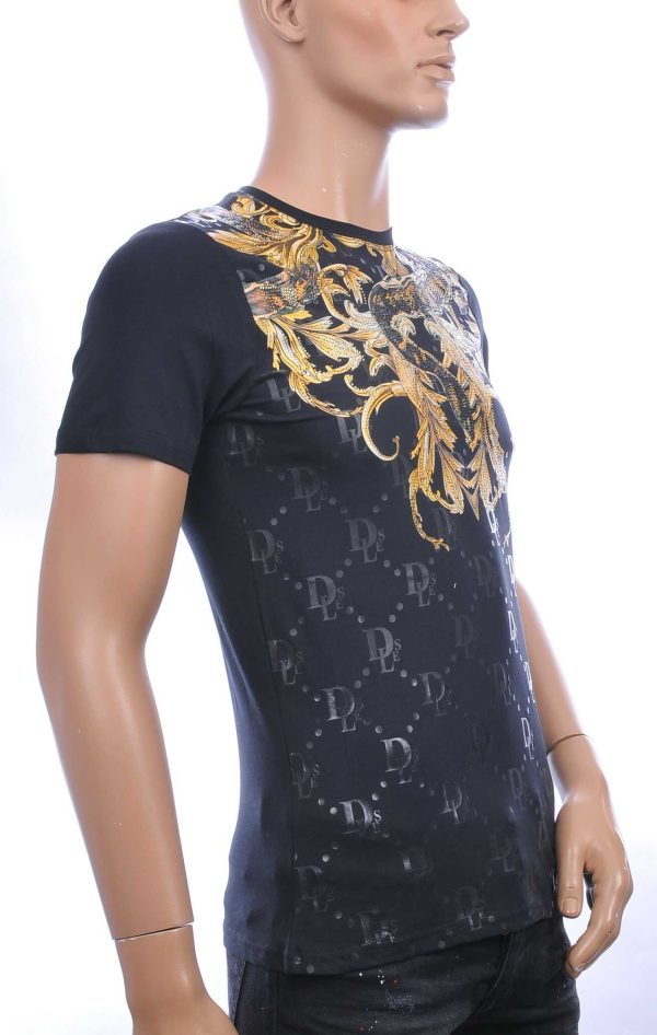 Les DESIGNERS ronde hals T-shirt met cobra print met steentjes Zwart