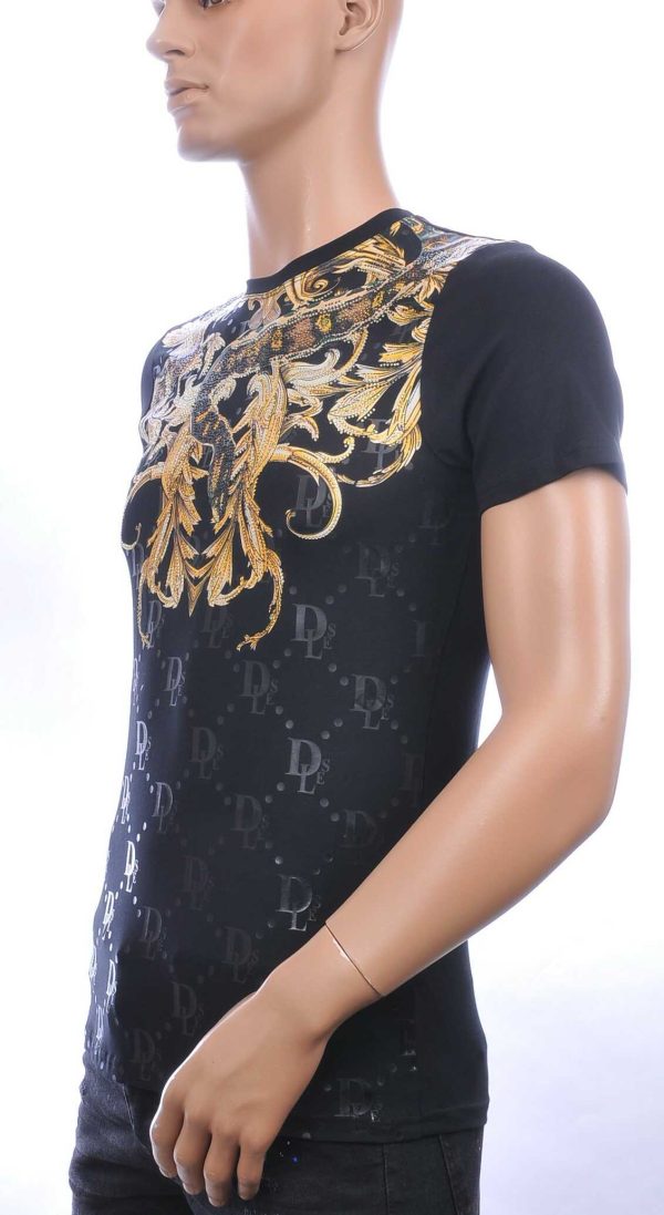 Les DESIGNERS ronde hals T-shirt met cobra print met steentjes Zwart