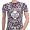 MONTFLEURI ronde hals leeuwenkop print T-shirt met steentjes Zwart