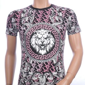MONTFLEURI ronde hals leeuwenkop print T-shirt met steentjes Zwart
