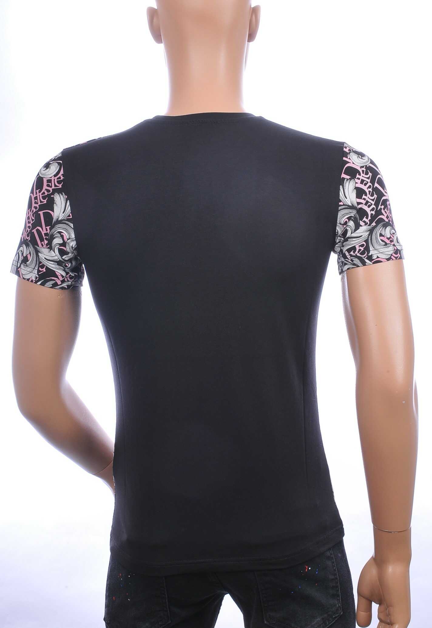 MONTFLEURI ronde hals leeuwenkop print T-shirt met steentjes Zwart