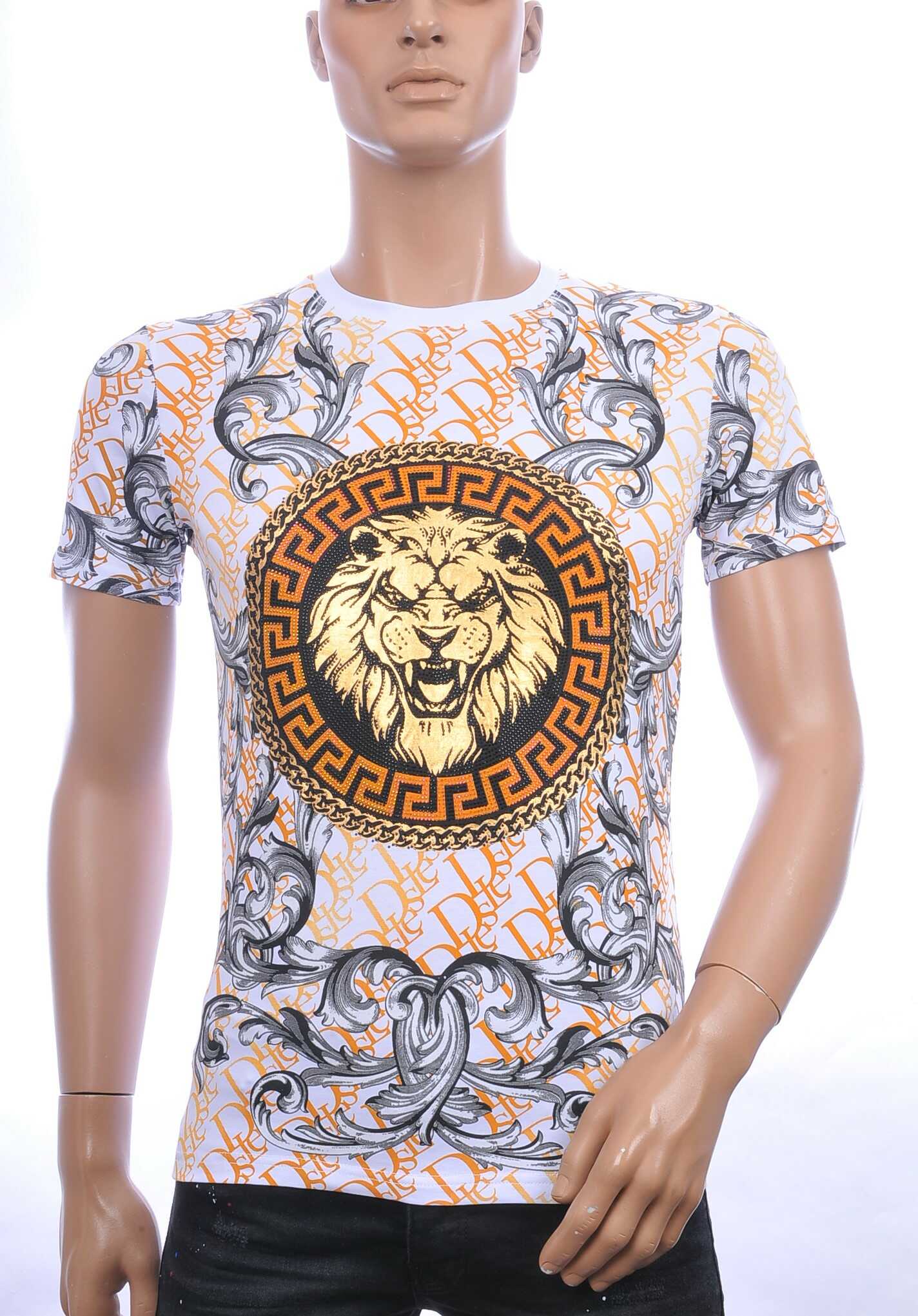 MONTFLEURI ronde hals leeuwenkop print T-shirt met steentjes Wit