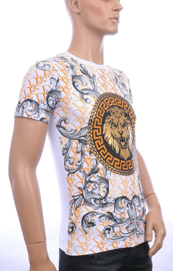 MONTFLEURI ronde hals leeuwenkop print T-shirt met steentjes Wit