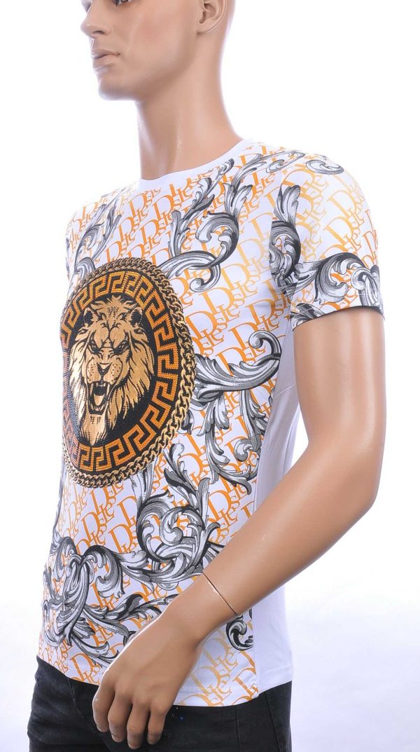 MONTFLEURI ronde hals leeuwenkop print T-shirt met steentjes Wit