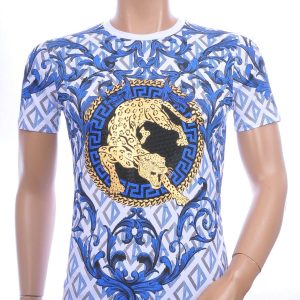 MONTFLEURI trendy ronde hals panter heren T-Shirt met steentjes Wit