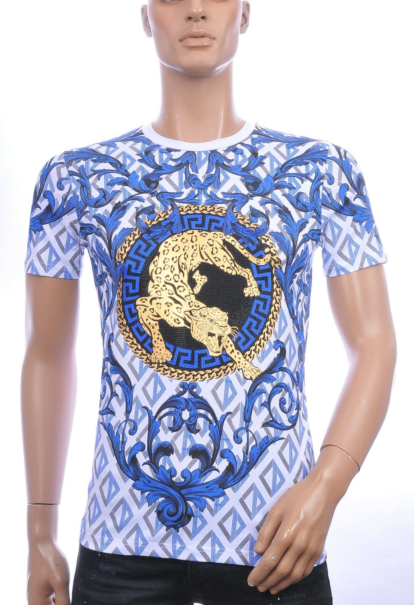 MONTFLEURI trendy ronde hals panter heren T-Shirt met steentjes Wit