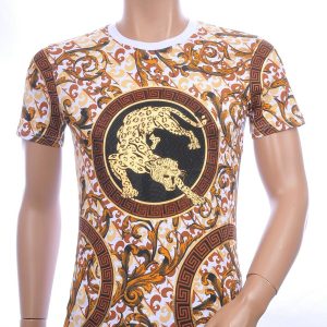MONTFLEURI trendy ronde hals panter heren T-Shirt met steentjes Wit