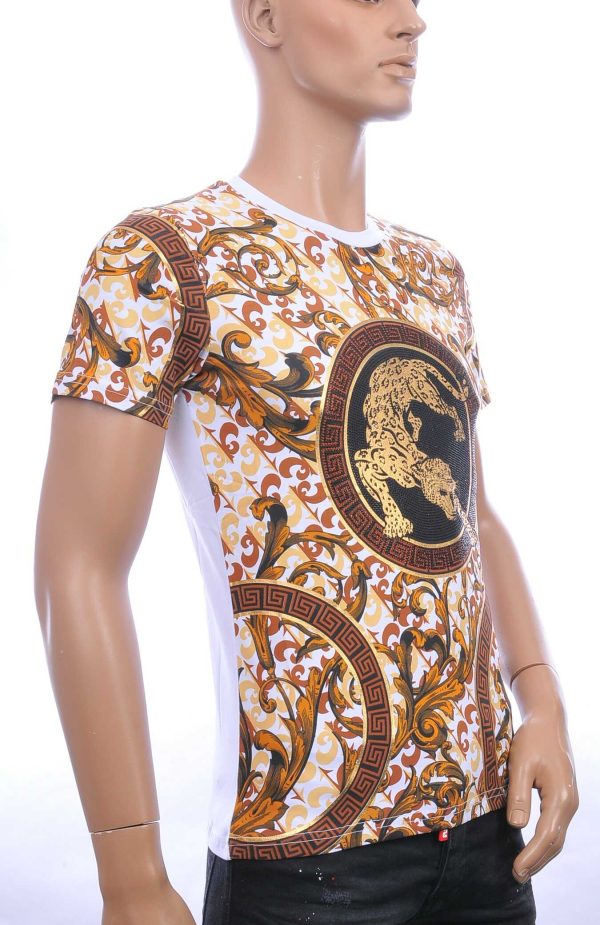 MONTFLEURI trendy ronde hals panter heren T-Shirt met steentjes Wit