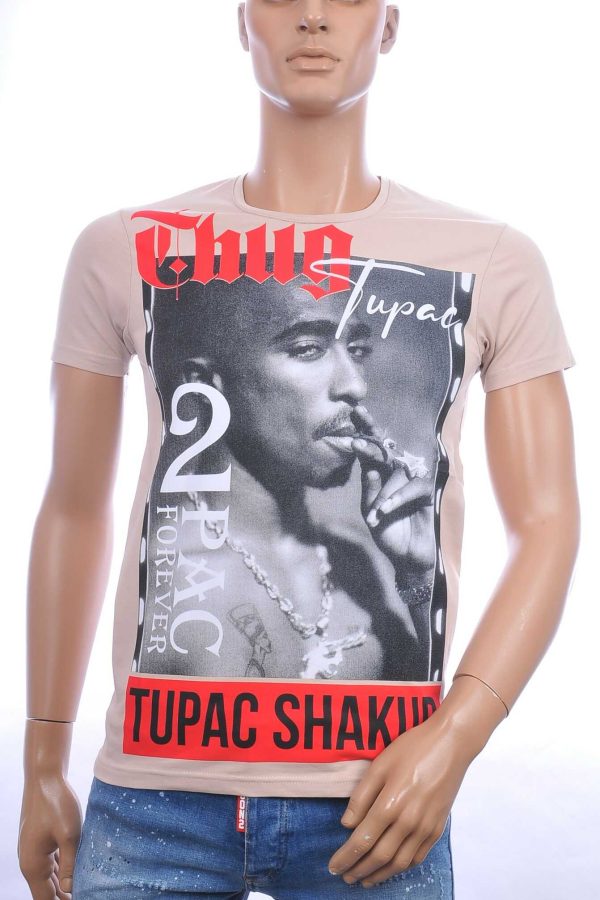 BLACKROCK trendy ronde hals heren TUPAC T-Shirt Beige