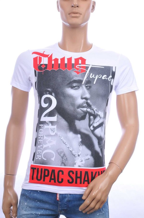 BLACKROCK trendy ronde hals heren TUPAC T-Shirt Wit