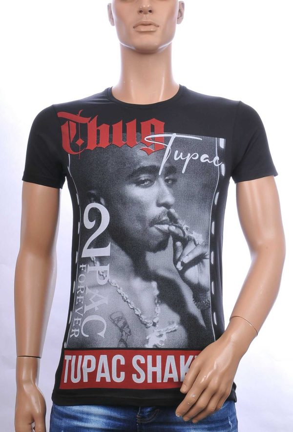 BLACKROCK trendy ronde hals heren TUPAC T-Shirt Zwart