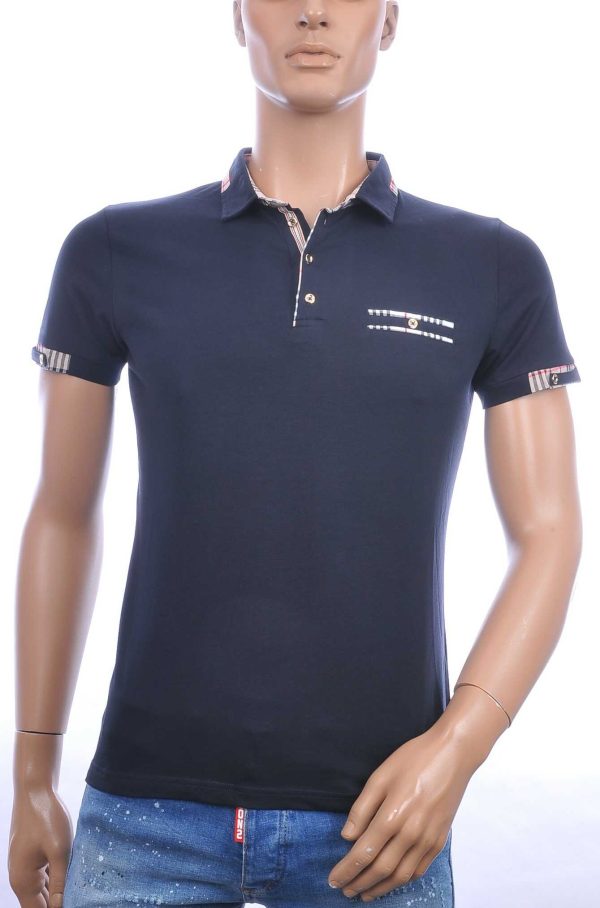 CI-BORG trendy effen heren polo T-Shirt met sier borstzak Navy