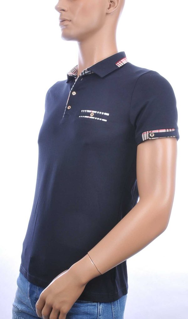 CI-BORG trendy effen heren polo T-Shirt met sier borstzak Navy