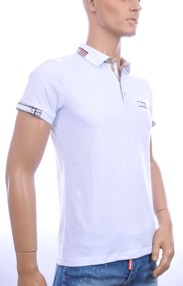 CI-BORG trendy effen heren polo T-Shirt met sier borstzak Wit