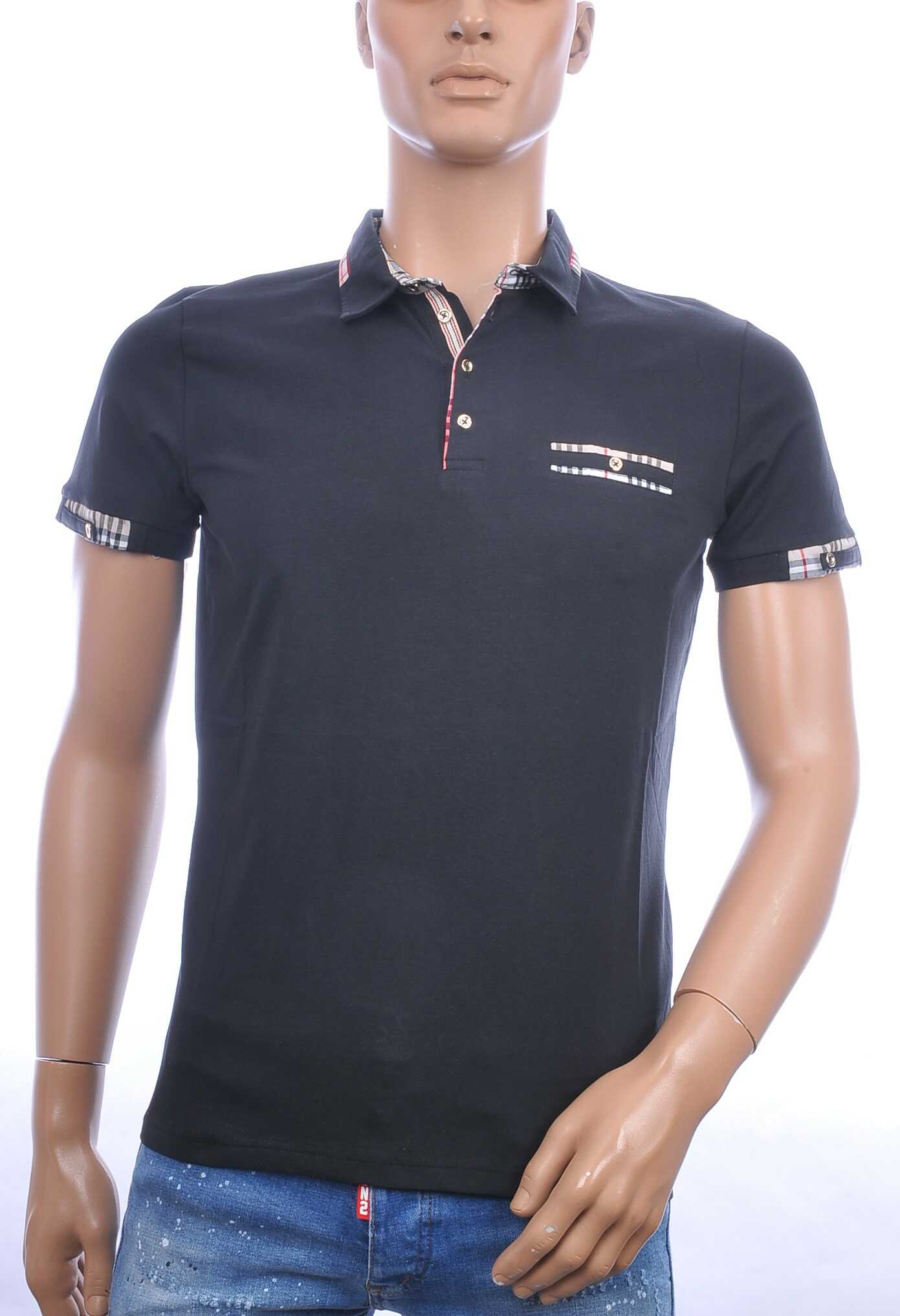 CI-BORG trendy effen heren polo T-Shirt met sier borstzak Zwart