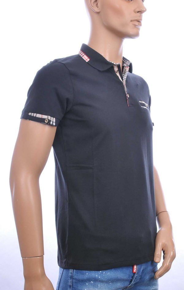 CI-BORG trendy effen heren polo T-Shirt met sier borstzak Zwart