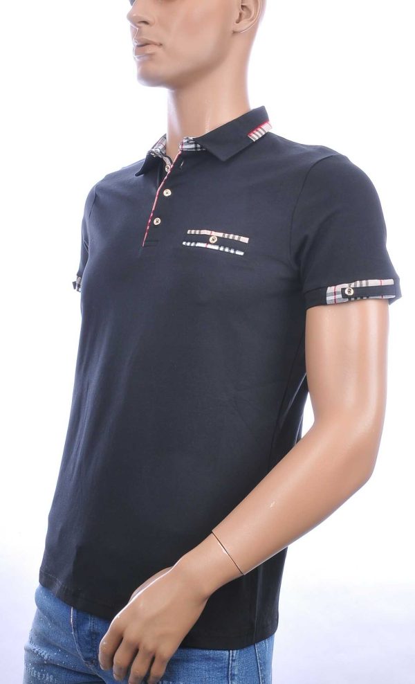 CI-BORG trendy effen heren polo T-Shirt met sier borstzak Zwart