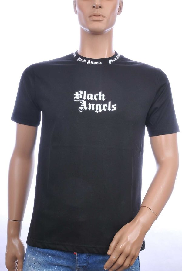 FRANCO RENZO trendy BLACK ANGELS ronde hals heren T-Shirt Zwart