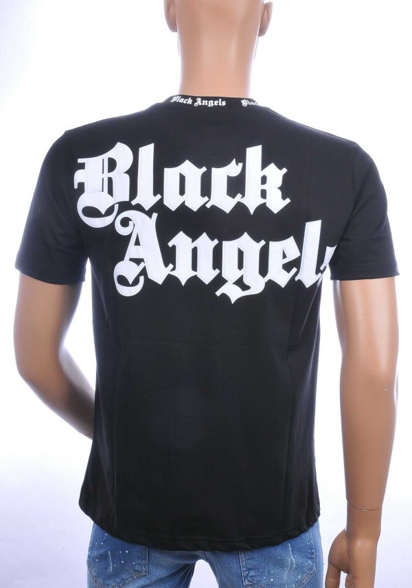 FRANCO RENZO trendy BLACK ANGELS ronde hals heren T-Shirt Zwart