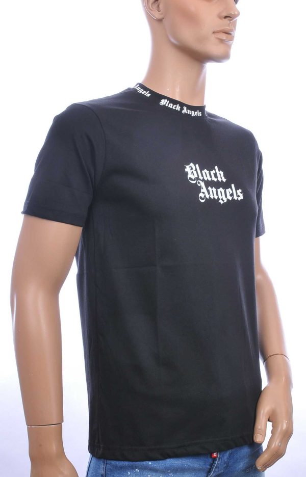 FRANCO RENZO trendy BLACK ANGELS ronde hals heren T-Shirt Zwart