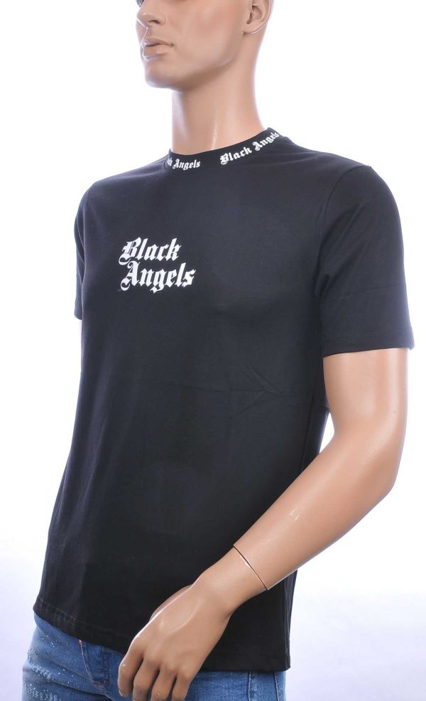 FRANCO RENZO trendy BLACK ANGELS ronde hals heren T-Shirt Zwart