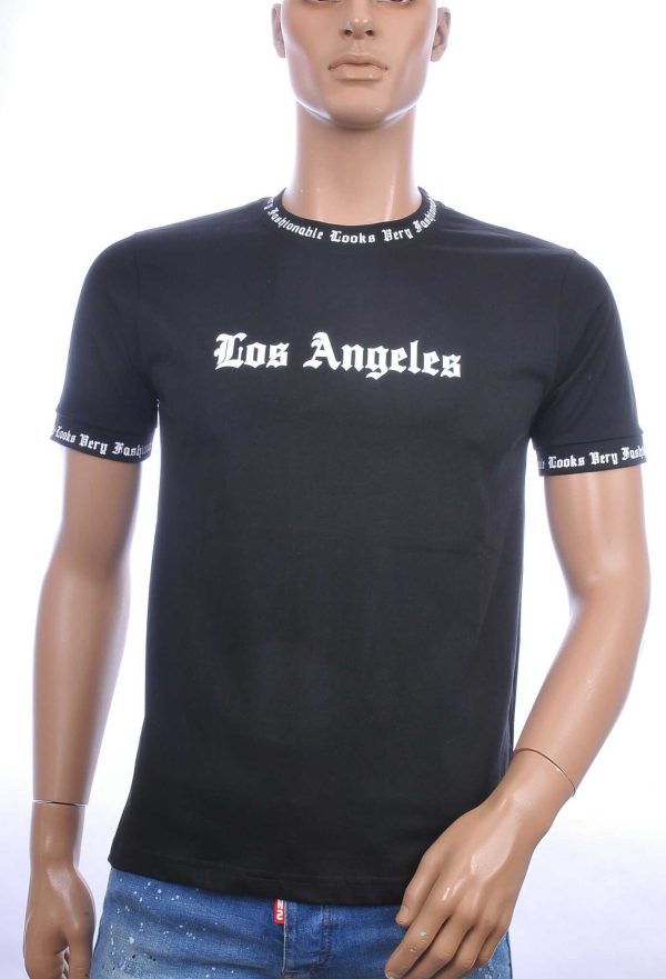 FRANCO RENZO trendy LOS ANGELES ronde hals heren T-Shirt Zwart