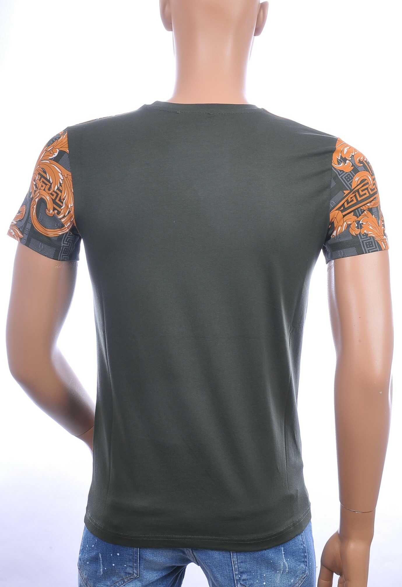 Les DESIGNERS ronde hals leeuwenkop print T-shirt met steentjes Khaki