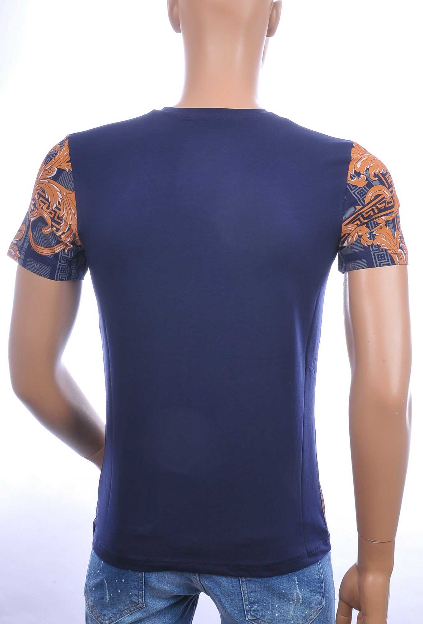 Les DESIGNERS ronde hals leeuwenkop print T-shirt met steentjes Navy