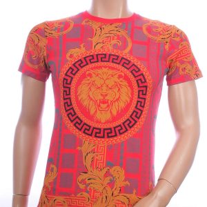 Les DESIGNERS ronde hals leeuwenkop print T-shirt met steentjes Rood