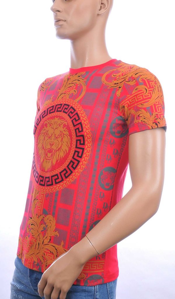Les DESIGNERS ronde hals leeuwenkop print T-shirt met steentjes Rood