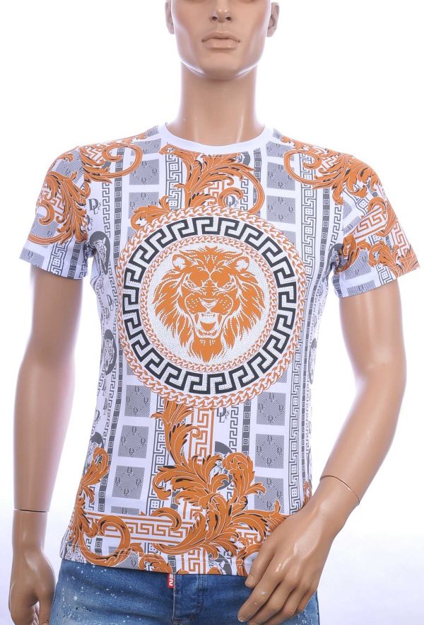 Les DESIGNERS ronde hals leeuwenkop print T-shirt met steentjes Wit