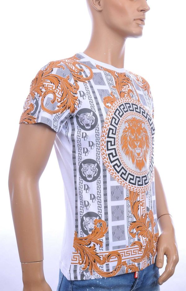 Les DESIGNERS ronde hals leeuwenkop print T-shirt met steentjes Wit