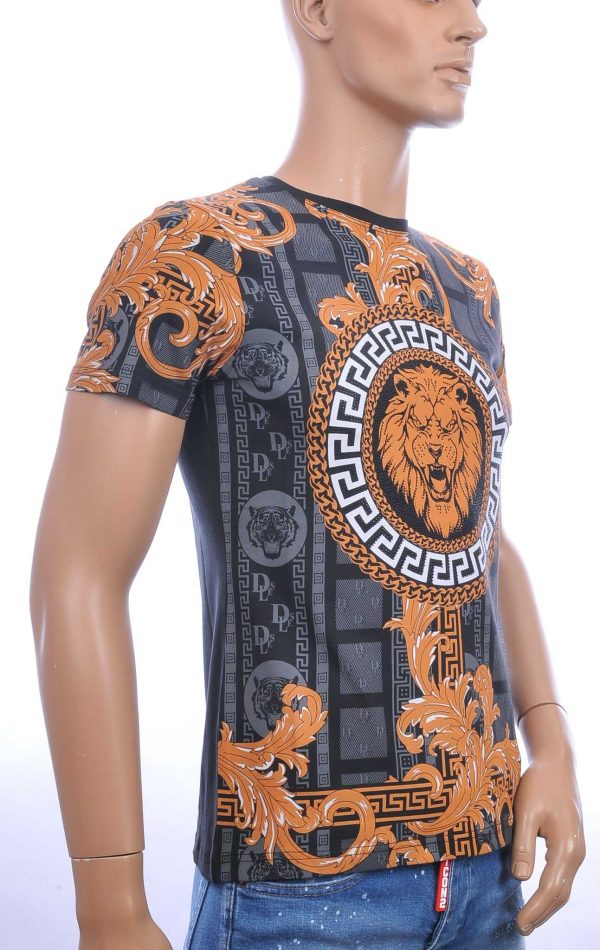 Les DESIGNERS ronde hals leeuwenkop print T-shirt met steentjes Zwart