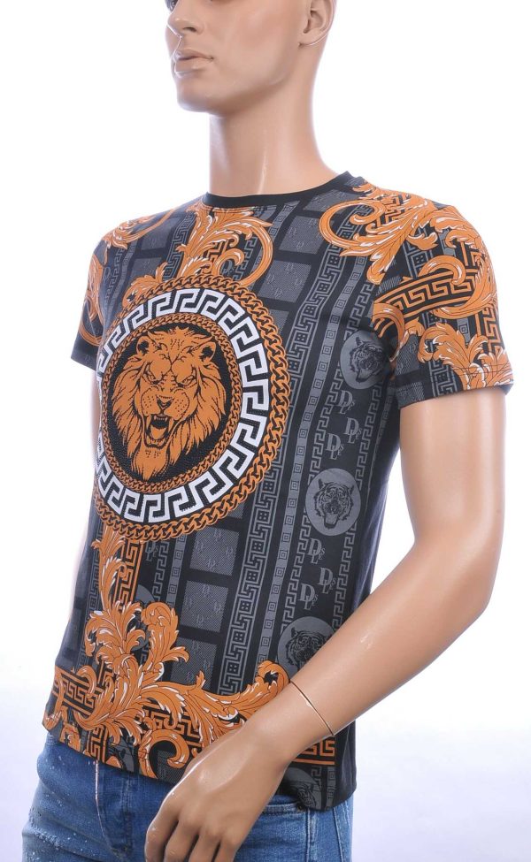 Les DESIGNERS ronde hals leeuwenkop print T-shirt met steentjes Zwart