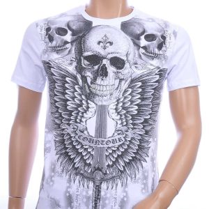 CONTOUR ronde hals heren skull T-Shirt met steentjes Wit