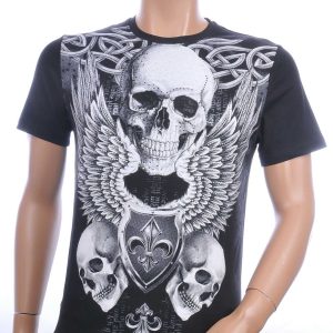 CONTOUR ronde hals heren skull T-Shirt met steentjes Zwart