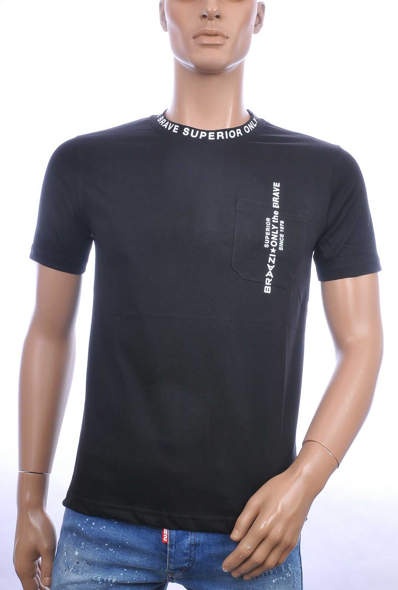 FRANCO RENZO trendy ronde hals heren T Shirt met borstzak Zwart
